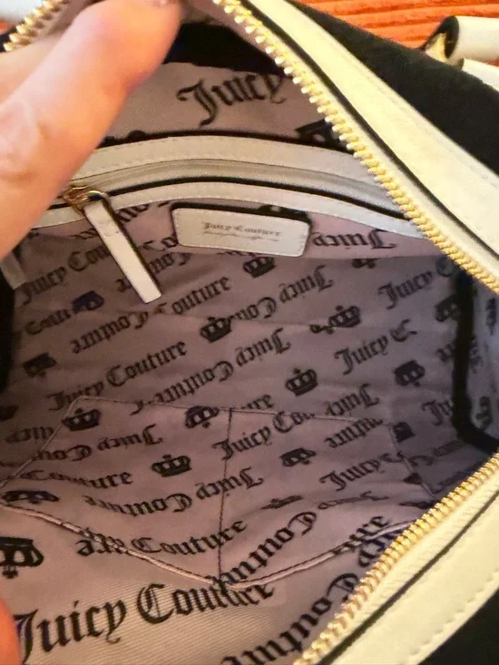 Juicy Couture Black Satchel with White Trim & Strawberry Charm - Picture 12 of 16